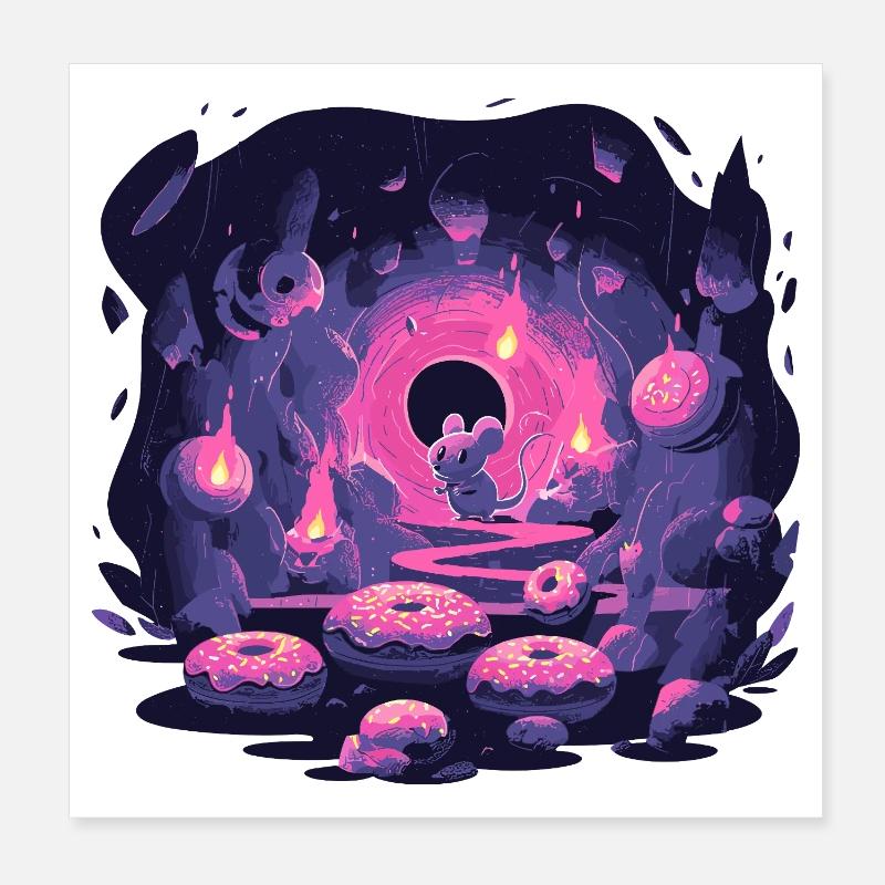 Grotte de souris néon avec beignets Poster 20 x 20 cm