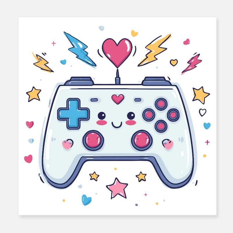 Heart Controller Doodle Pixel Pop Poster 20 x 20 cm