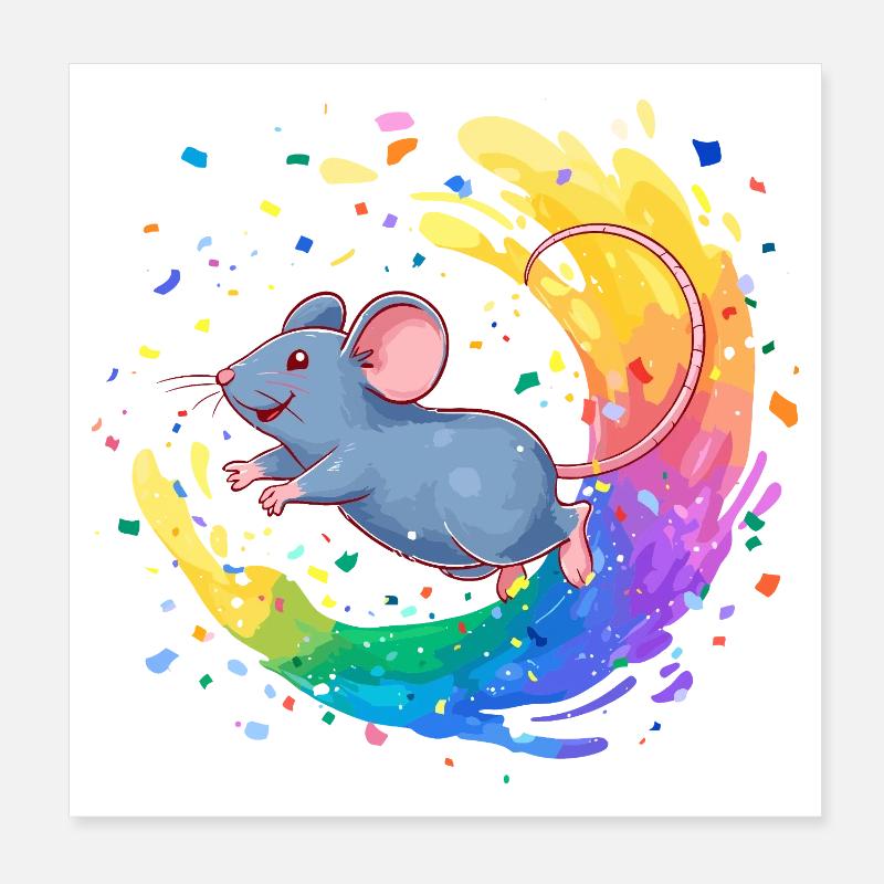 Souris colorée dans un tourbillon de couleurs Poster 20 x 20 cm