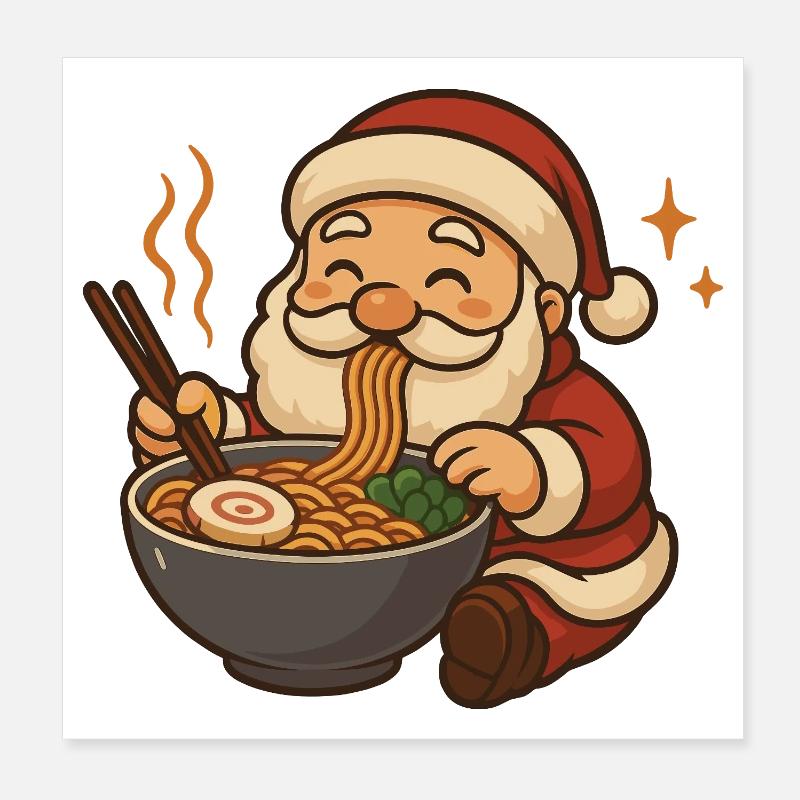  Weihnachtsmann mit Nudeln Ramen kawaii Poster 20x20 cm