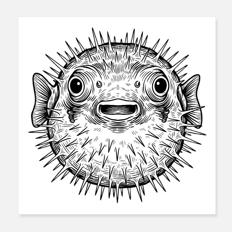 Kugelfisch - Poster 20x20 cm - Weiß