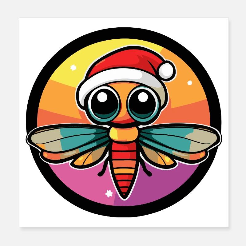 Kawaii Bee dans le cercle du Santa Hat Poster 20 x 20 cm