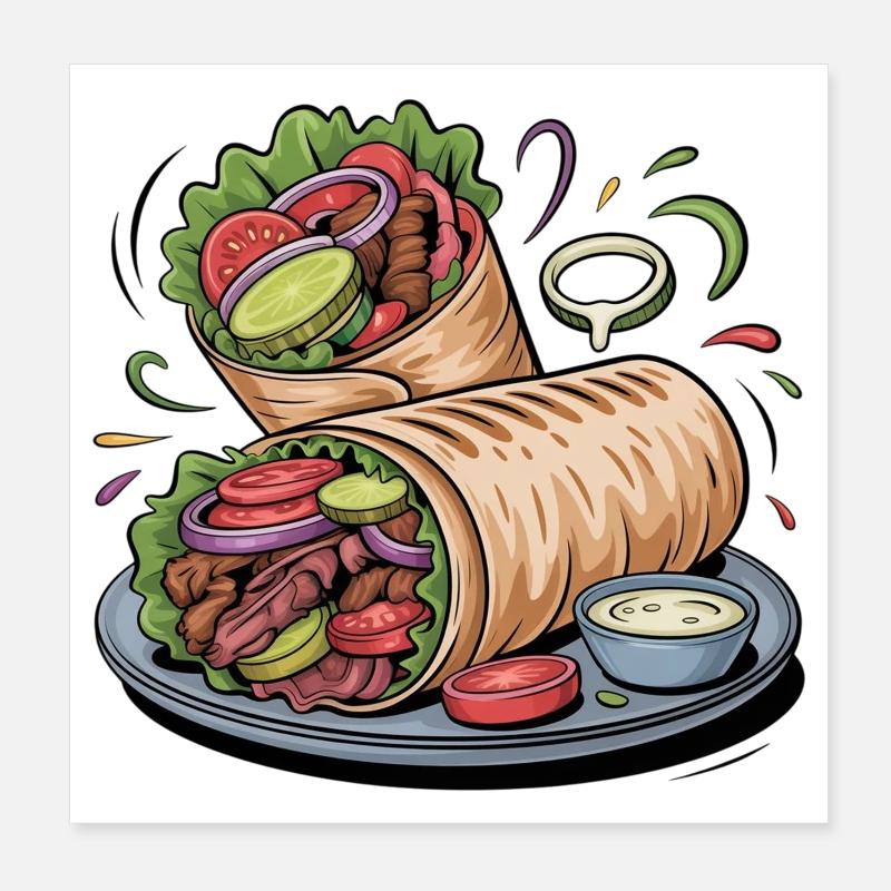 Colorful Vegetable Wrap Art Poster 8" x 8" (20x20 cm)
