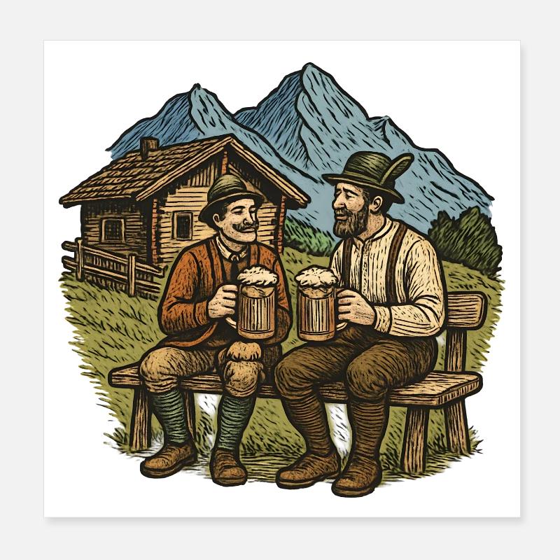 Amis de la bière bavarois Alpenblick Poster 20 x 20 cm