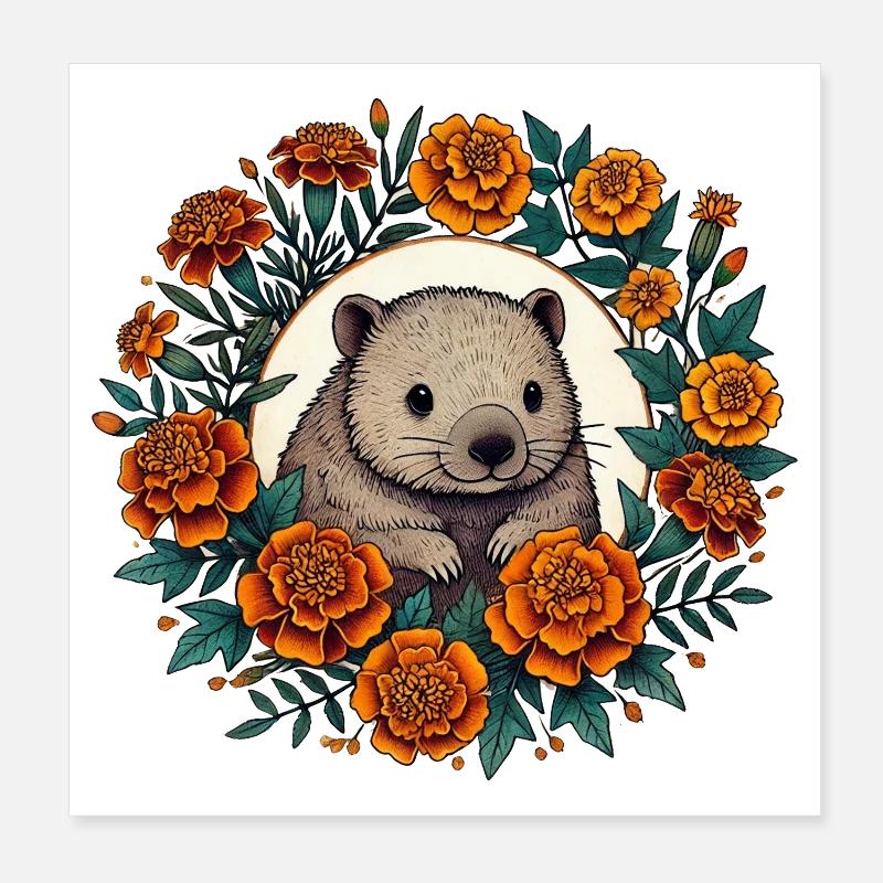 Otter Bloom Circle Poster 8" x 8" (20x20 cm)