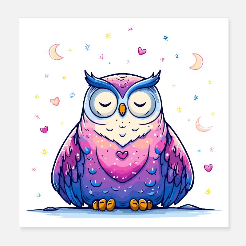 Amour de la chouette au clair de lune Poster 20 x 20 cm