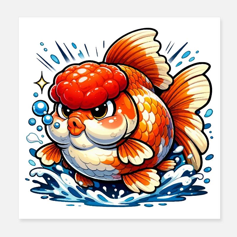 High Quality Fat Oranda Goldfish Poster 20x20 cm