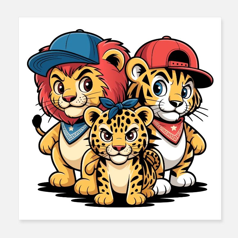 Amis Lion Tigre, Léopard – Motif drôle d’animal Poster 20 x 20 cm