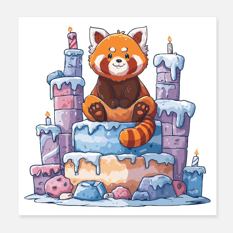 Roter Panda auf Eis-Torte Poster 8" x 8" (20x20 cm)