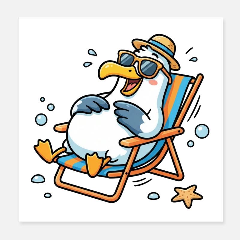 Relaxte Möwe am Strand Poster 20x20 cm