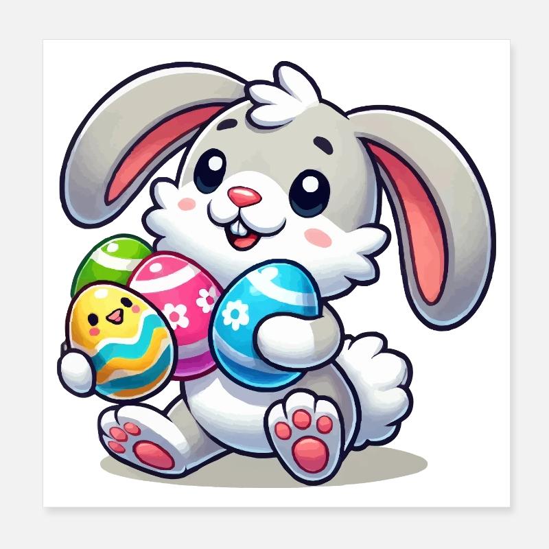 Osterhase mit bunten Eiern Poster 20x20 cm