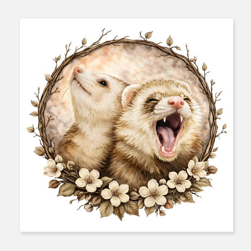 Furets dans le cercle des fleurs Poster 20 x 20 cm