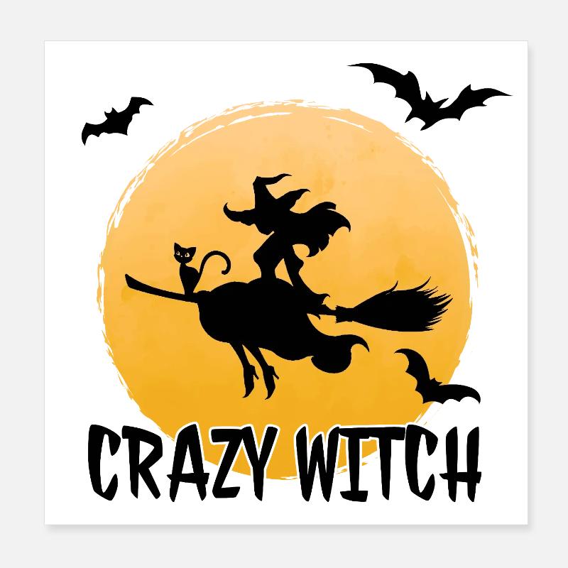 Witch on a broom over the moon Poster 8" x 8" (20x20 cm)