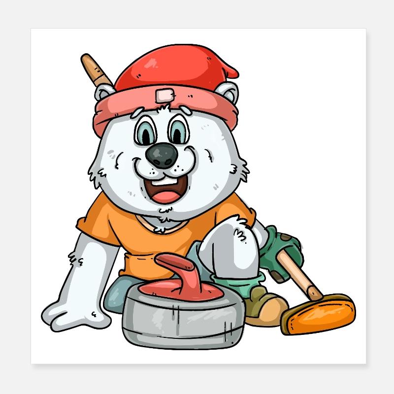 Curling player polar bear Poster 8" x 8" (20x20 cm)