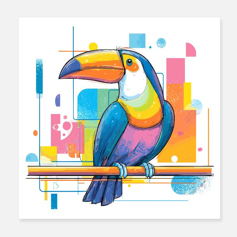 Toucan coloré sur des surfaces néon Poster 20 x 20 cm