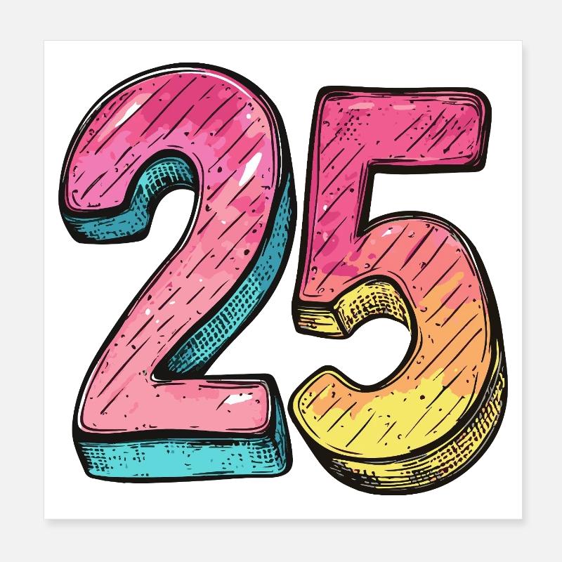 25 Nombre Coloré Poster 20 x 20 cm