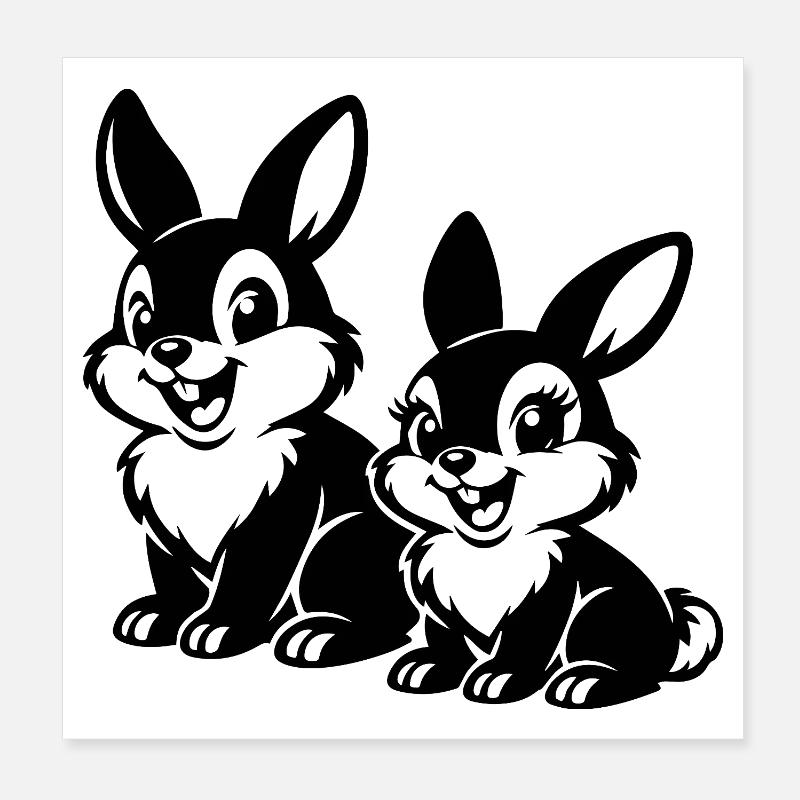 Sketched Rabbit Duets Poster 8" x 8" (20x20 cm)