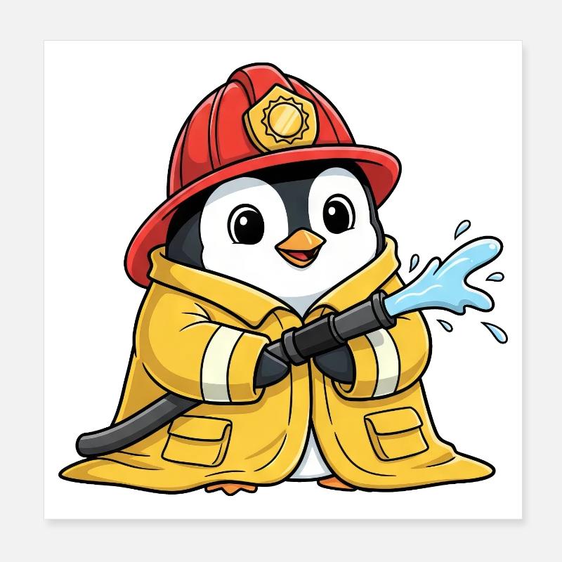 Pompier bénévole Chub Penguin Poster 20 x 20 cm