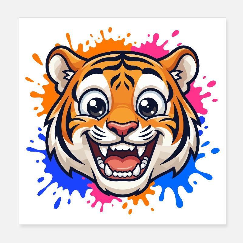 Lachender Tiger Farbklecks Poster 20x20 cm