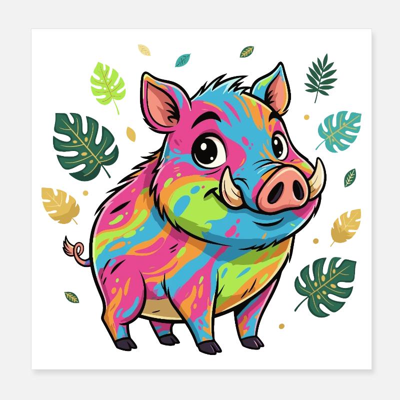 Cochon arc-en-ciel aux feuilles d’automne Poster 20 x 20 cm