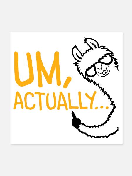 Lama Alpaka Um Actually Lustig Nerd Klugscheißer - Poster 20x20 cm - Weiß - Vorne