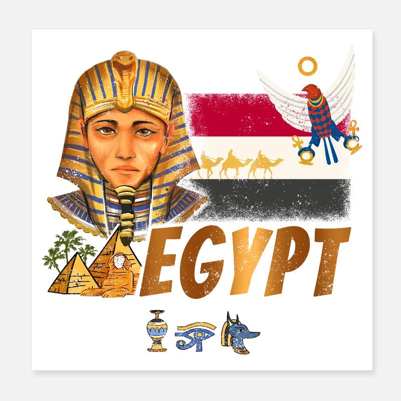 Pharaon égyptien vintage avec drapeau et pyramides Poster 20 x 20 cm
