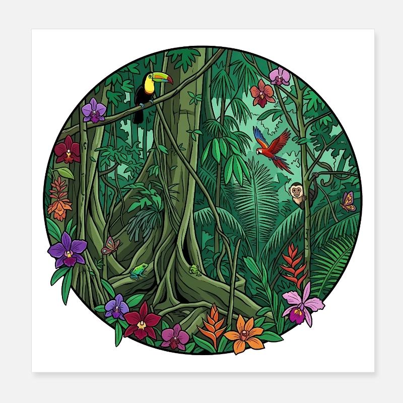 Tropischer Dschungel Rundbild Poster 20x20 cm