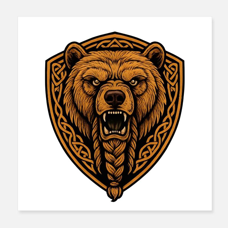 Brown bear in shield with braid Poster 8" x 8" (20x20 cm)