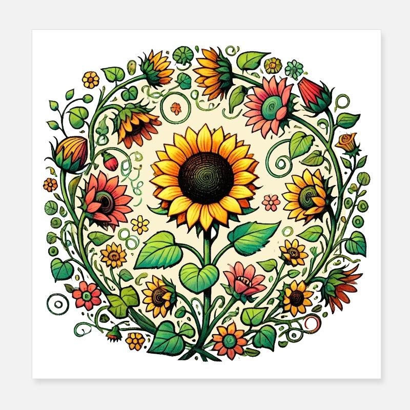 Mandala circulaire du tournesol Poster 20 x 20 cm