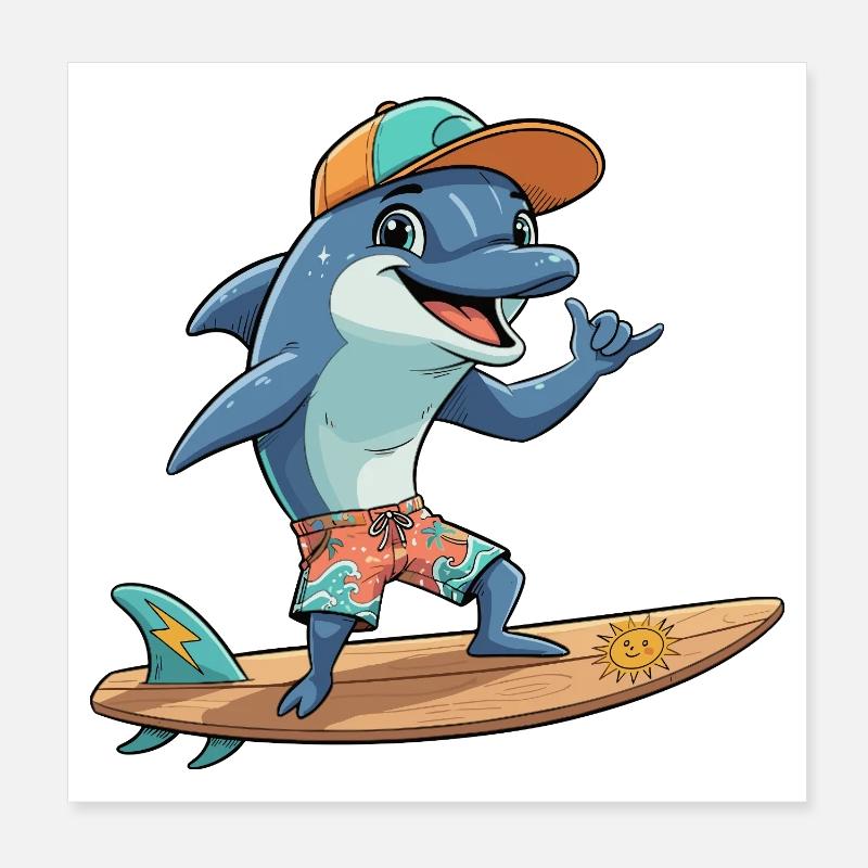 Surfer Dolphin Beach Look Poster 20 x 20 cm