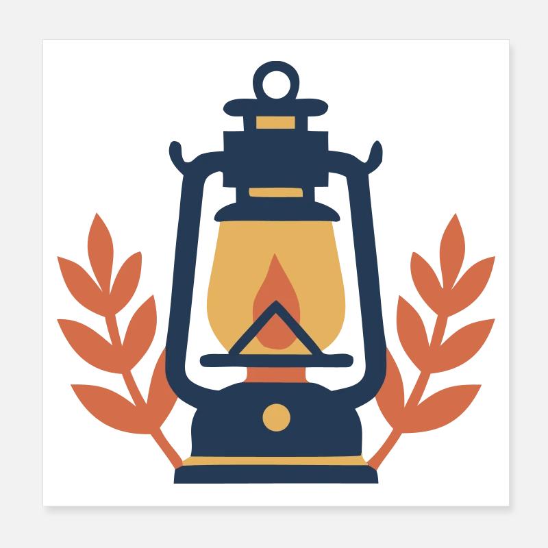 Camping Lantern Nature Forest Poster 8" x 8" (20x20 cm)