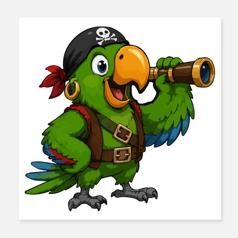 Pirate bird with spotting scope Poster 8" x 8" (20x20 cm)