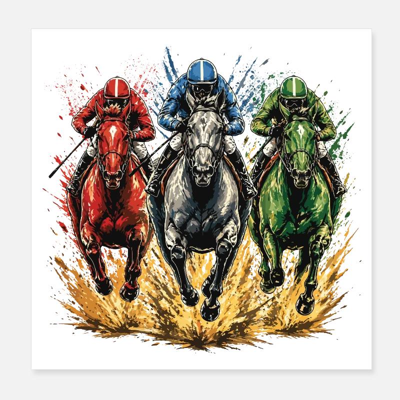 Fan de trois chevaux de course sur l’hippodrome Poster 20 x 20 cm