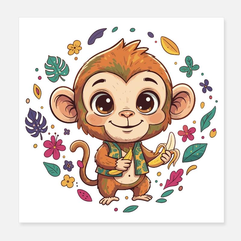 Singe tropical avec banane Poster 20 x 20 cm