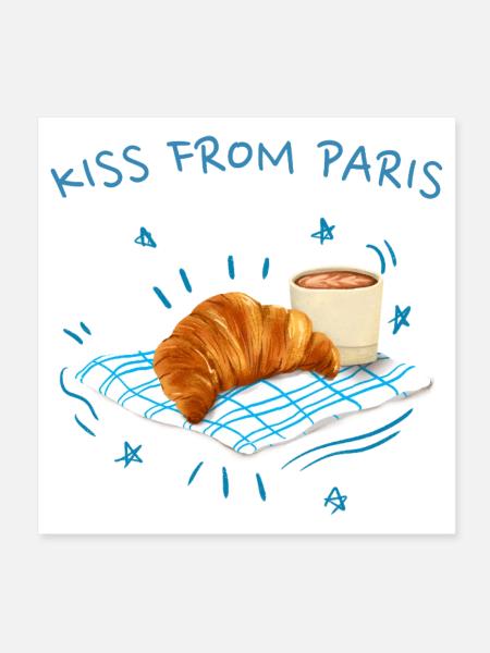 Ein Kuss aus Paris, Frankreich mit Croissant - Poster 20x20 cm - Weiß - Vorne