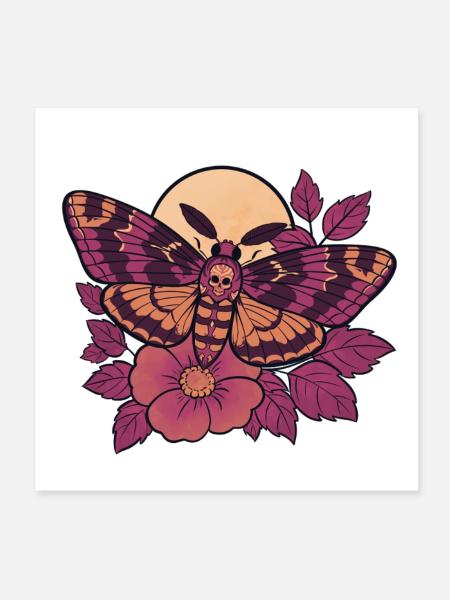 Schädelmotten-Mond-Floral - Poster 20x20 cm - Weiß - Vorne