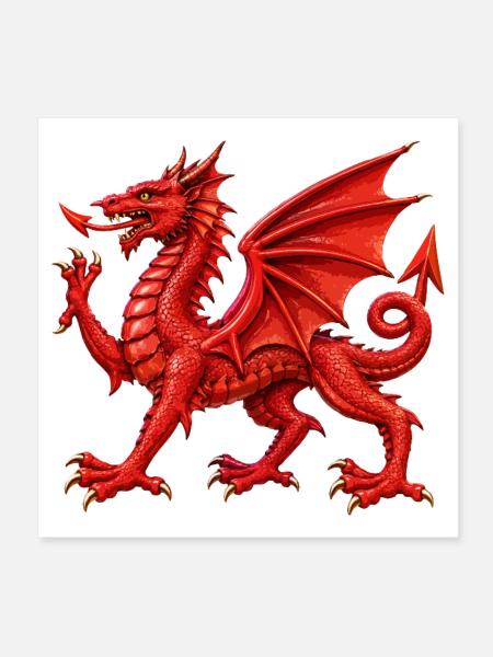 Walisischer Roter Drache - Poster 20x20 cm - Weiß - Vorne