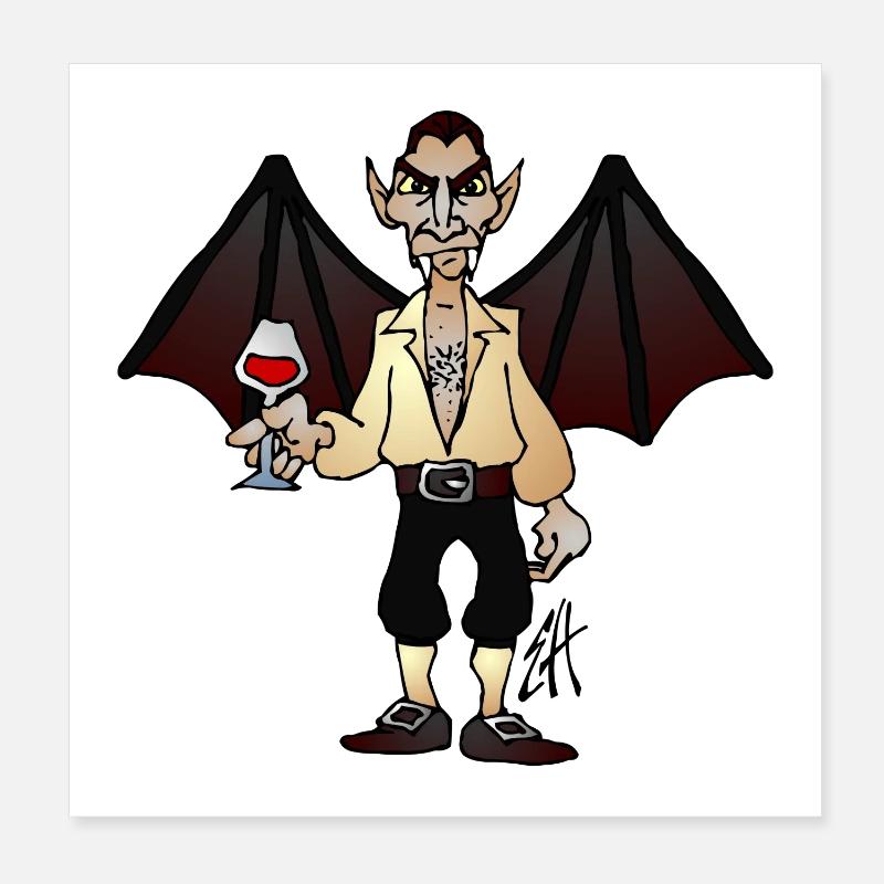 Vampire Dracula with Wine and Bat Wings Poster 8" x 8" (20x20 cm)