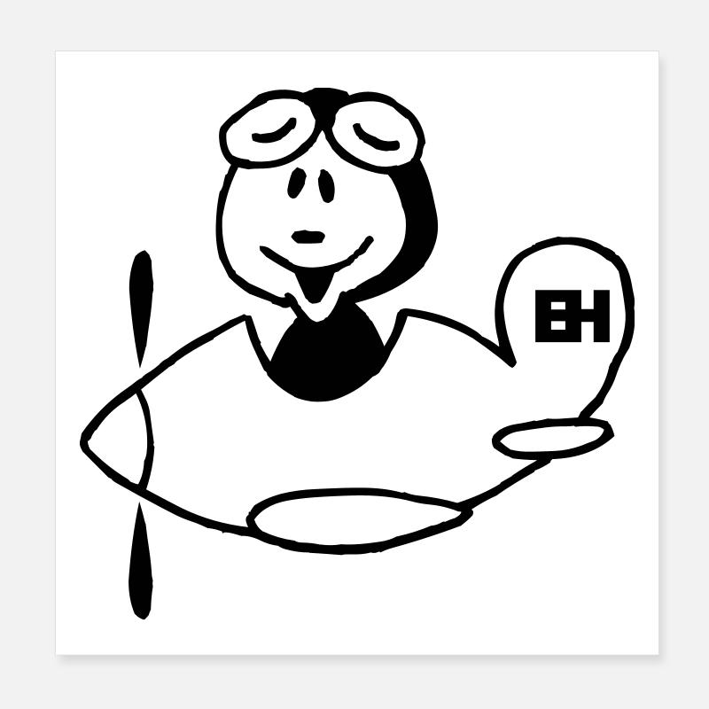 Laughing Pilot Airplane Design Poster 8" x 8" (20x20 cm)