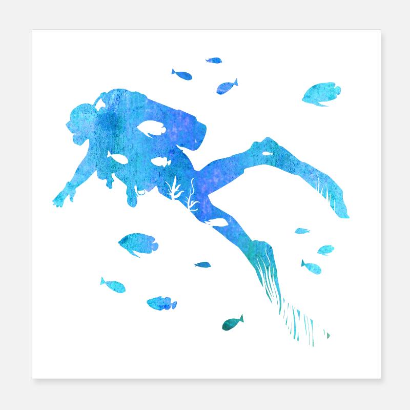 Plongeur - Poisson - Plongée - Plongée sous-marine en haute mer Poster 20 x 20 cm