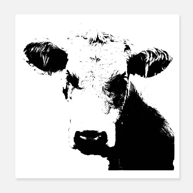Kuh schwarz Rind Kühe Rinder Kuhkopf Geschenk - Poster 20x20 cm - Weiß