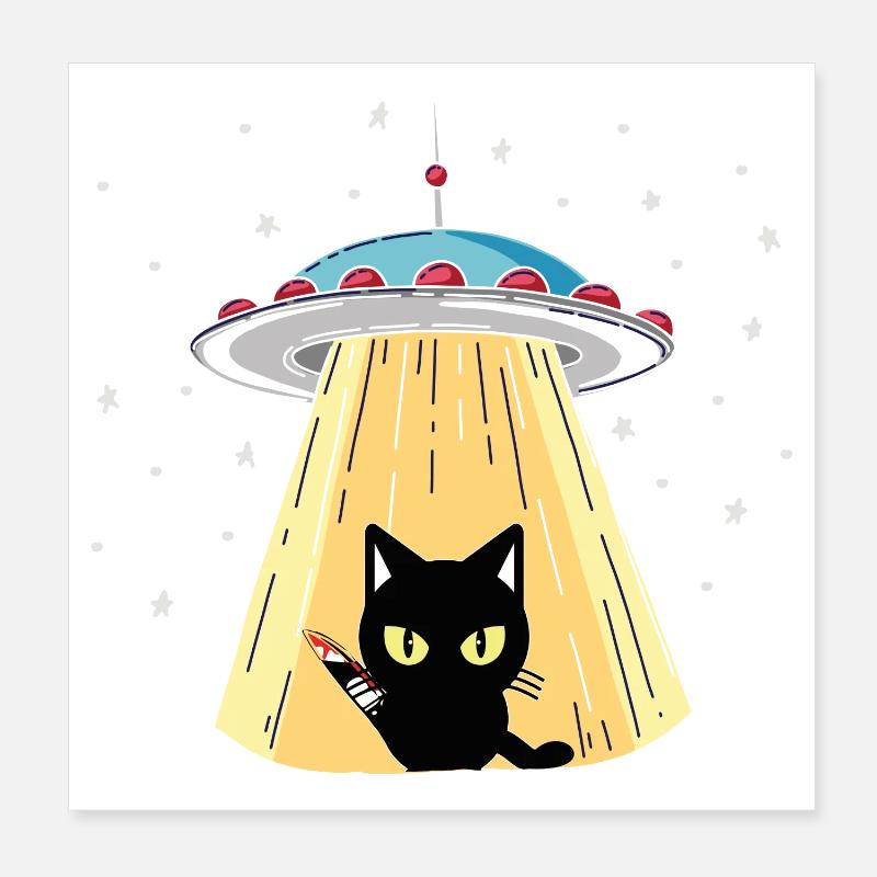UFO Katze mit Laserblick Poster 20x20 cm