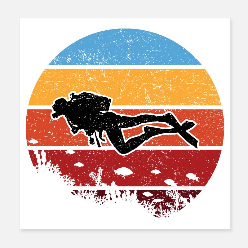Sunset Diver Silhouette Poster 8" x 8" (20x20 cm)