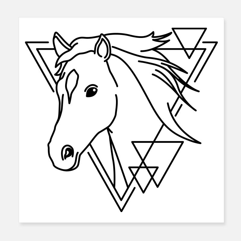 Cheval en forme géométrique - Conception d’art au trait Poster 20 x 20 cm