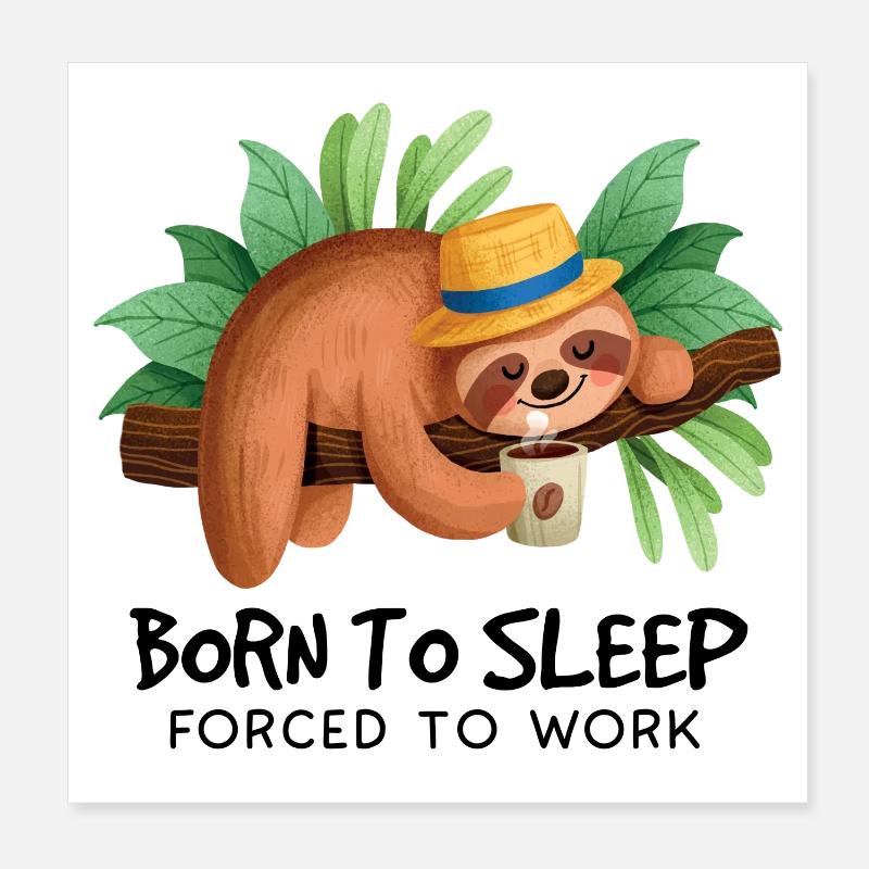 Lazy sloth with coffee in the tropics Poster 8" x 8" (20x20 cm)