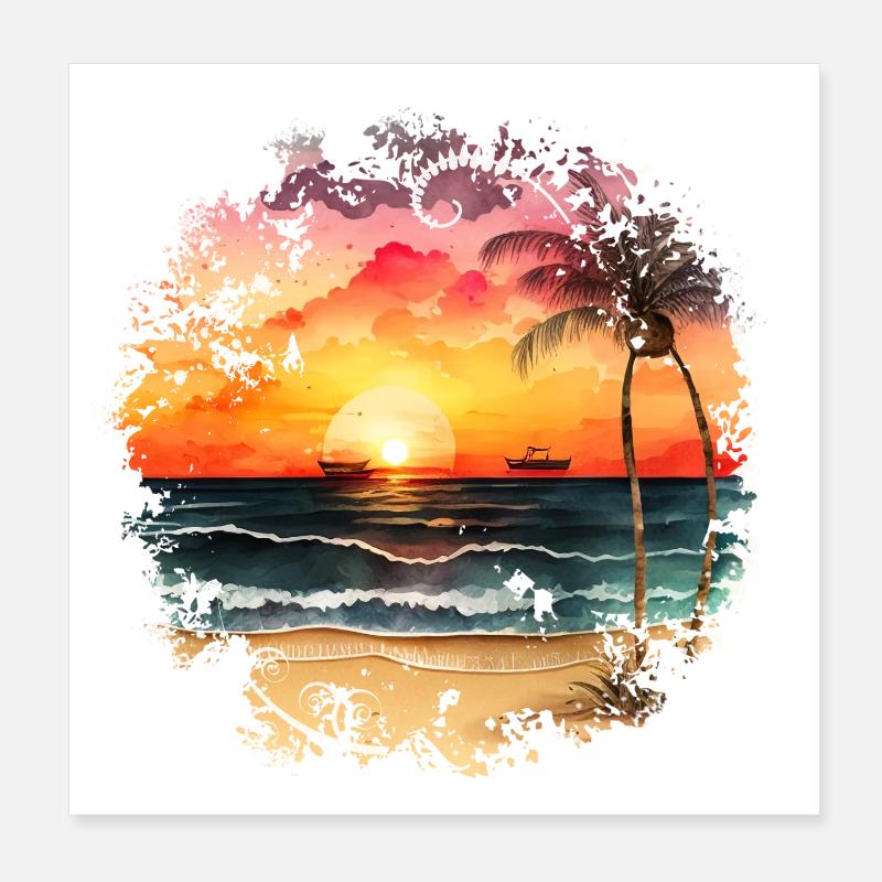 Coucher de soleil sur la plage tropicale Poster 20 x 20 cm