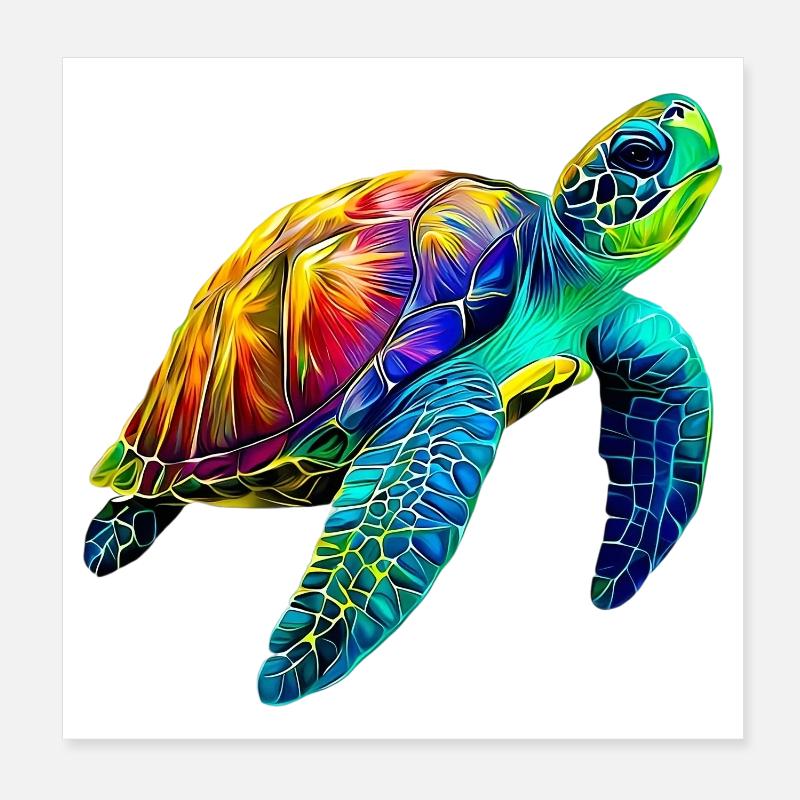 Tortue marine - Poster 20 x 20 cm - blanc