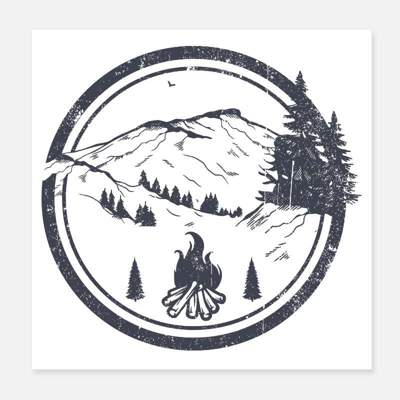 Crête du feu de camp dans les pins éclairés par la lune Poster 20 x 20 cm