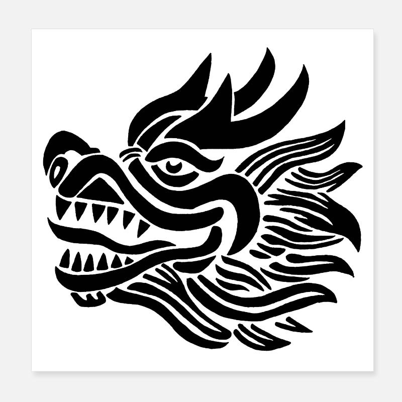 Chinese Dragon Head (Black) Poster 8" x 8" (20x20 cm)