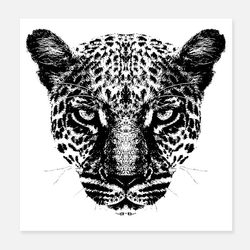 Léopard / Tête / Noir Poster 20 x 20 cm